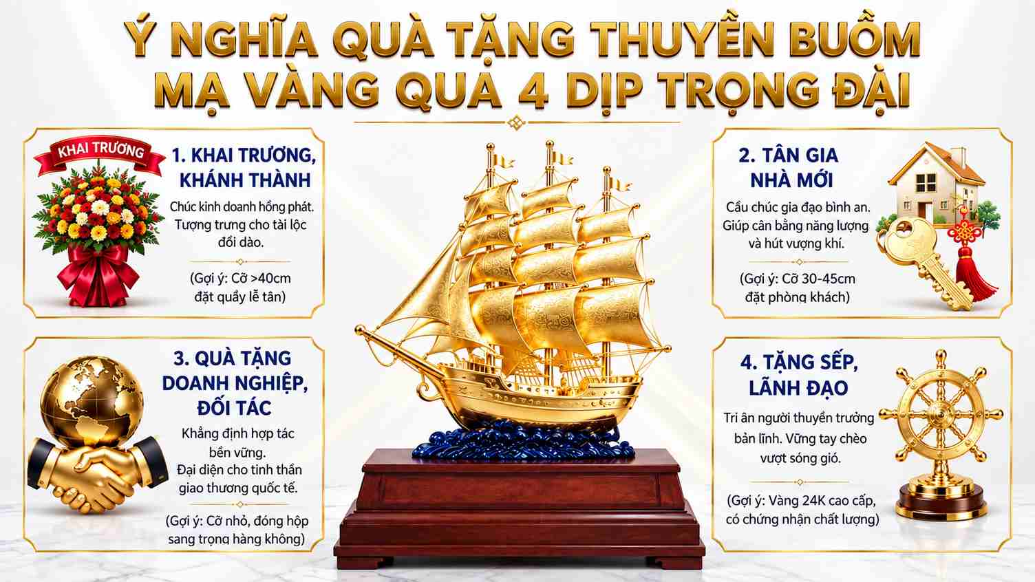 thuyền buồm mạ vàng và ý nghĩa quà tặng trong 4 dịp quan trọng.
