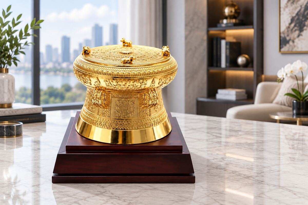 trống đồng mạ vàng