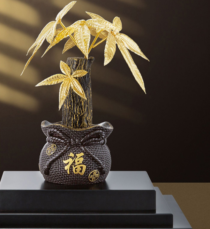 Quà tặng tân gia cây kim tiền mạ vàng 24k