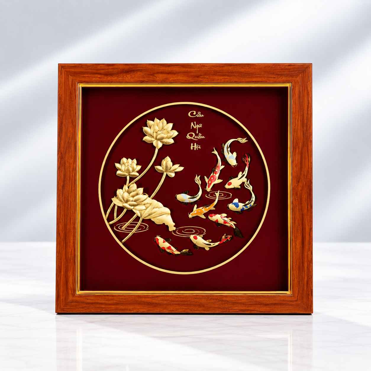 Tranh cửu ngư hoa sen dát vàng