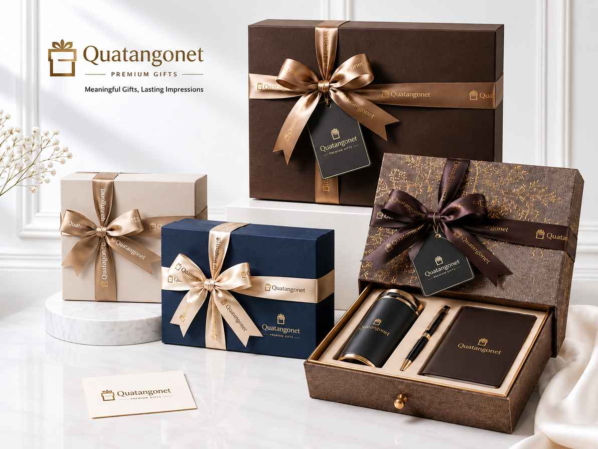Bộ hộp quà tặng cao cấp Quatangonet sang trọng với bình giữ nhiệt, bút ký và sổ tay. Bộ hộp quà tặng cao cấp Quatangonet sang trọng với bình giữ nhiệt, bút ký và sổ tay.