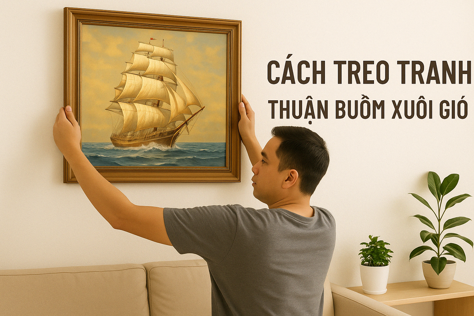 Treo tranh thuận buồm xuôi gió đúng cách mang lại may mắn tài lộc