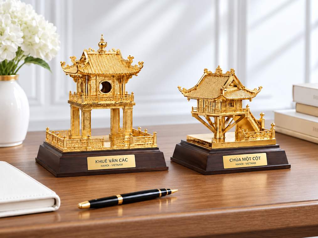 Mô hình Khuê Văn Các và Chùa Một Cột mạ vàng cao cấp, quà tặng lưu niệm Hà Nội. Mô hình Khuê Văn Các và Chùa Một Cột mạ vàng cao cấp, quà tặng lưu niệm Hà Nội.