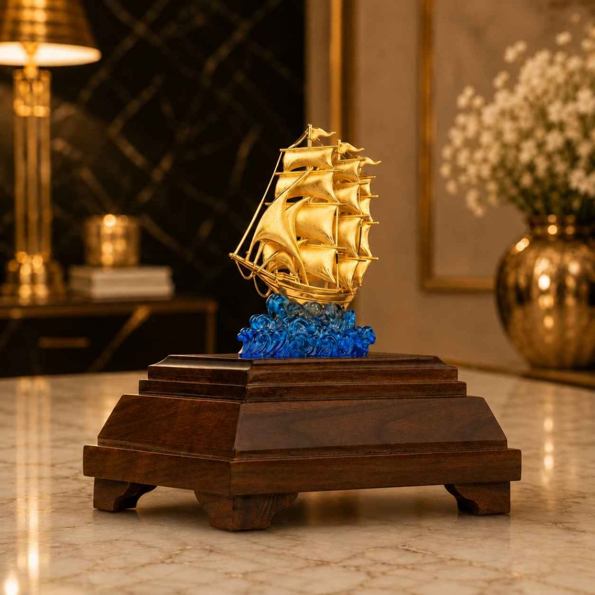 Thuyền buồm phong thuỷ mạ vàng
