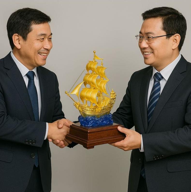 Mô hình thuyền buồm dát vàng làm quà tặng vip