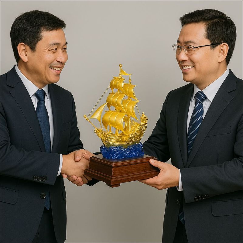 mô hình thuyền buồm mạ vàng