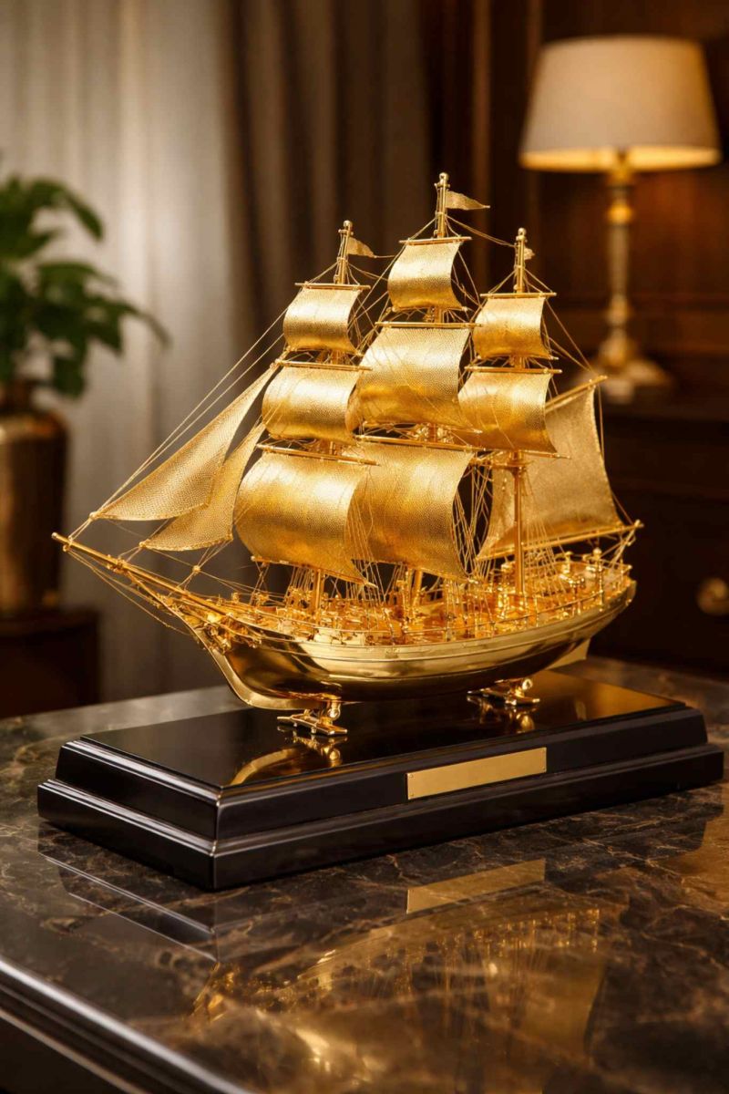 Mô hình thuyền buồm mạ vàng quà tặng doanh nhân