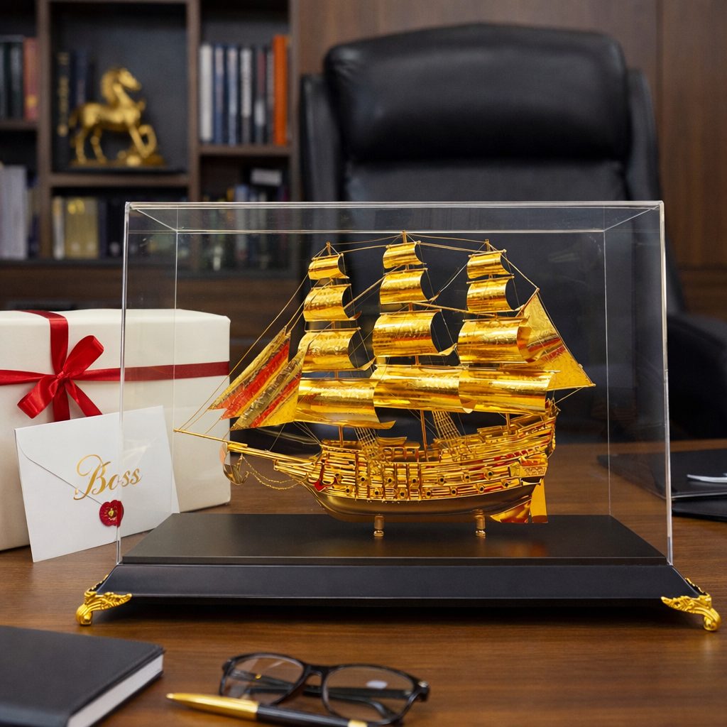Mô hình thuyền buồm mạ vàng quà tặng sếp