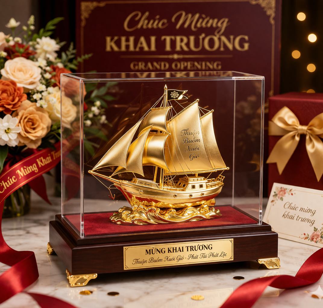 Mô hình thuyền buồm mạ vàng quà tặng khai trương