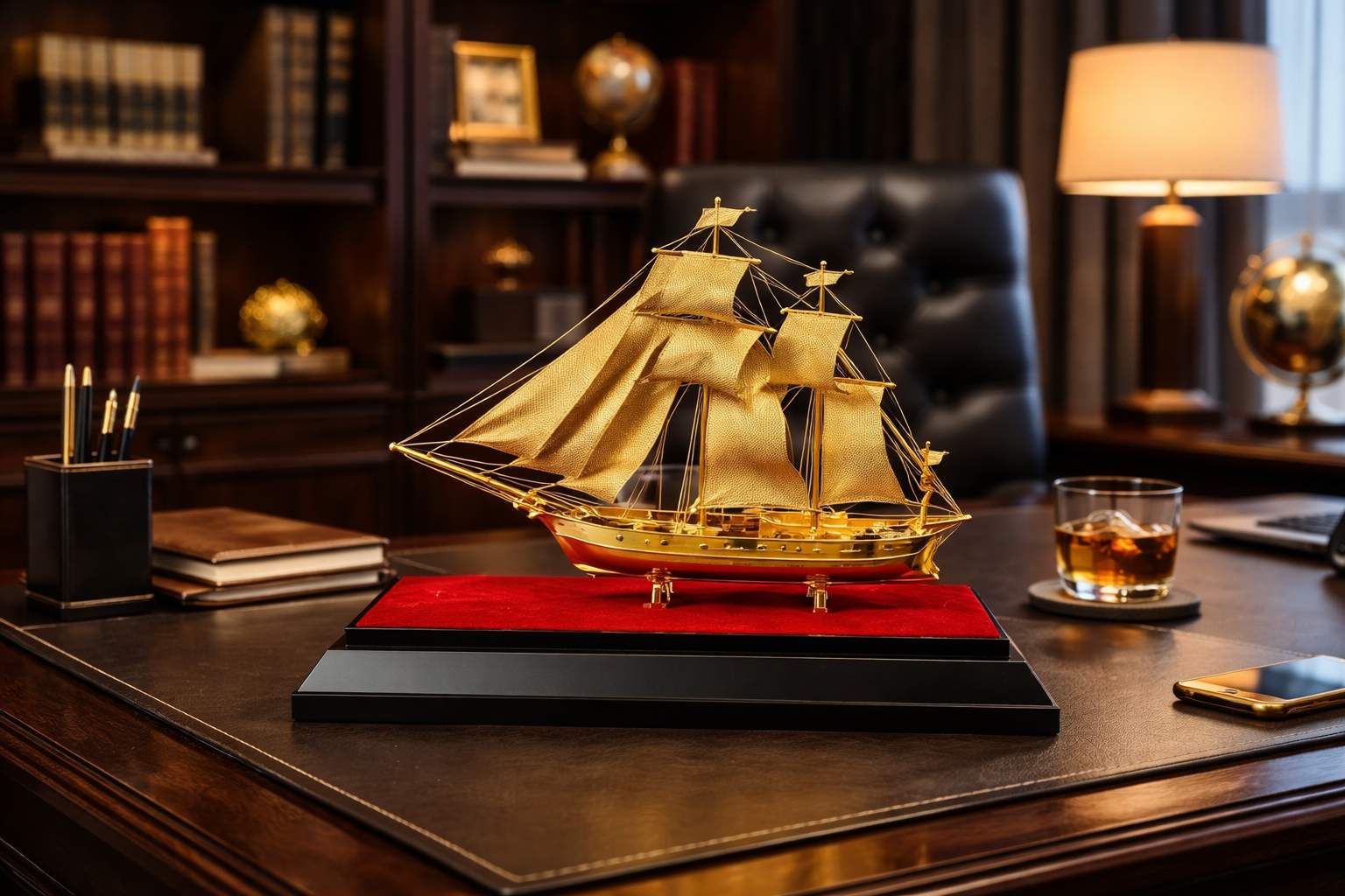 Mô hình thuyền buồm mạ vàng quà tặng thăng chức sếp nam