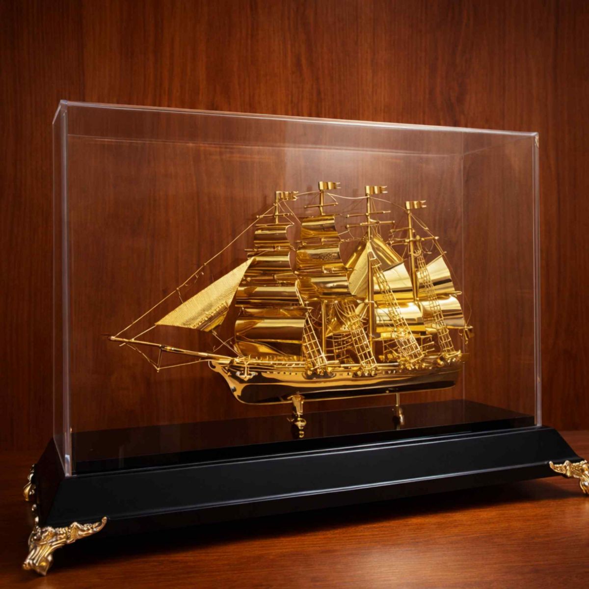 Hình ảnh mô hình thuyền buồm mạ vàng