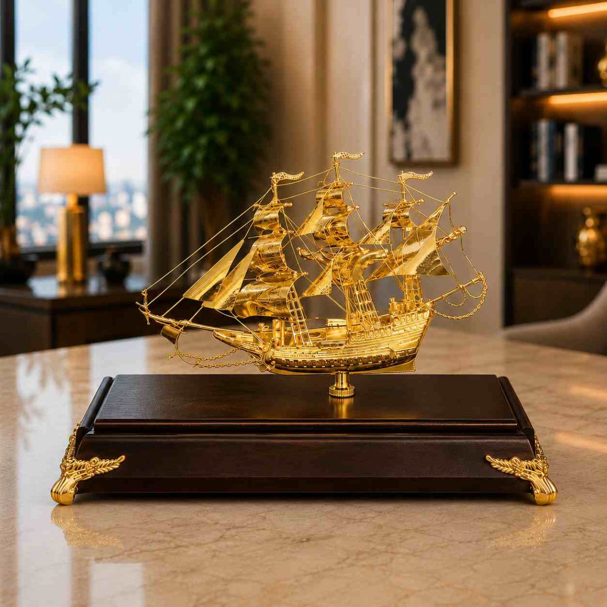 thuyền buồm mạ vàng quà tặng sếp
