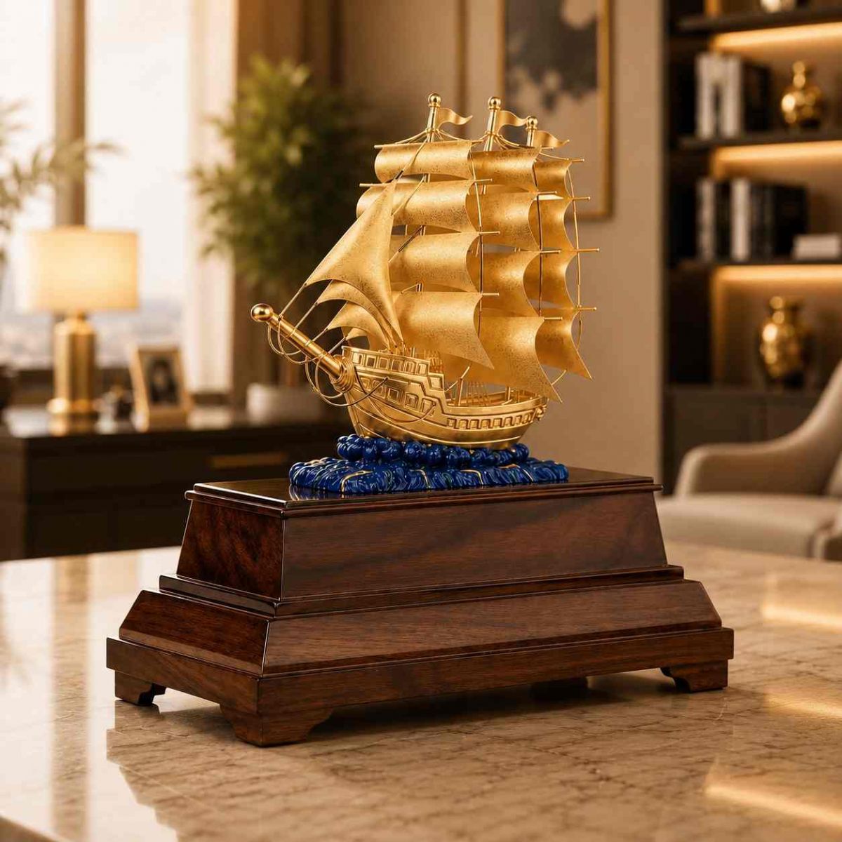 thuyền buồm mạ vàng 24k