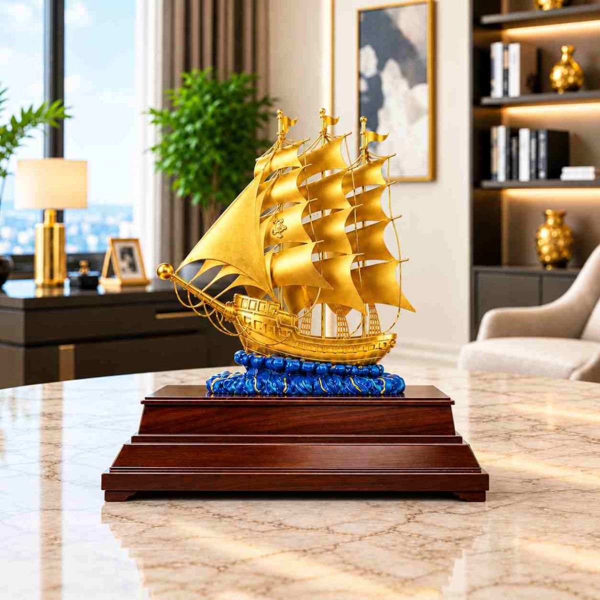 thuyền buồm phong thủy mạ vàng