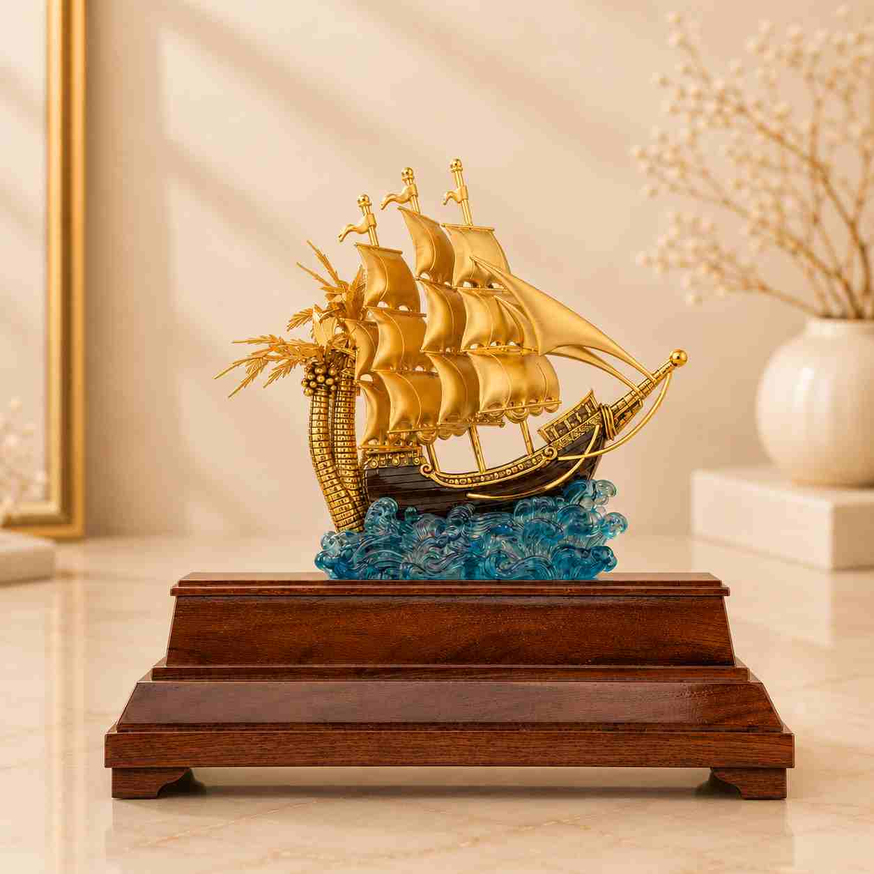 Mô hình thuyền buồm mạ vàng cỡ đại 