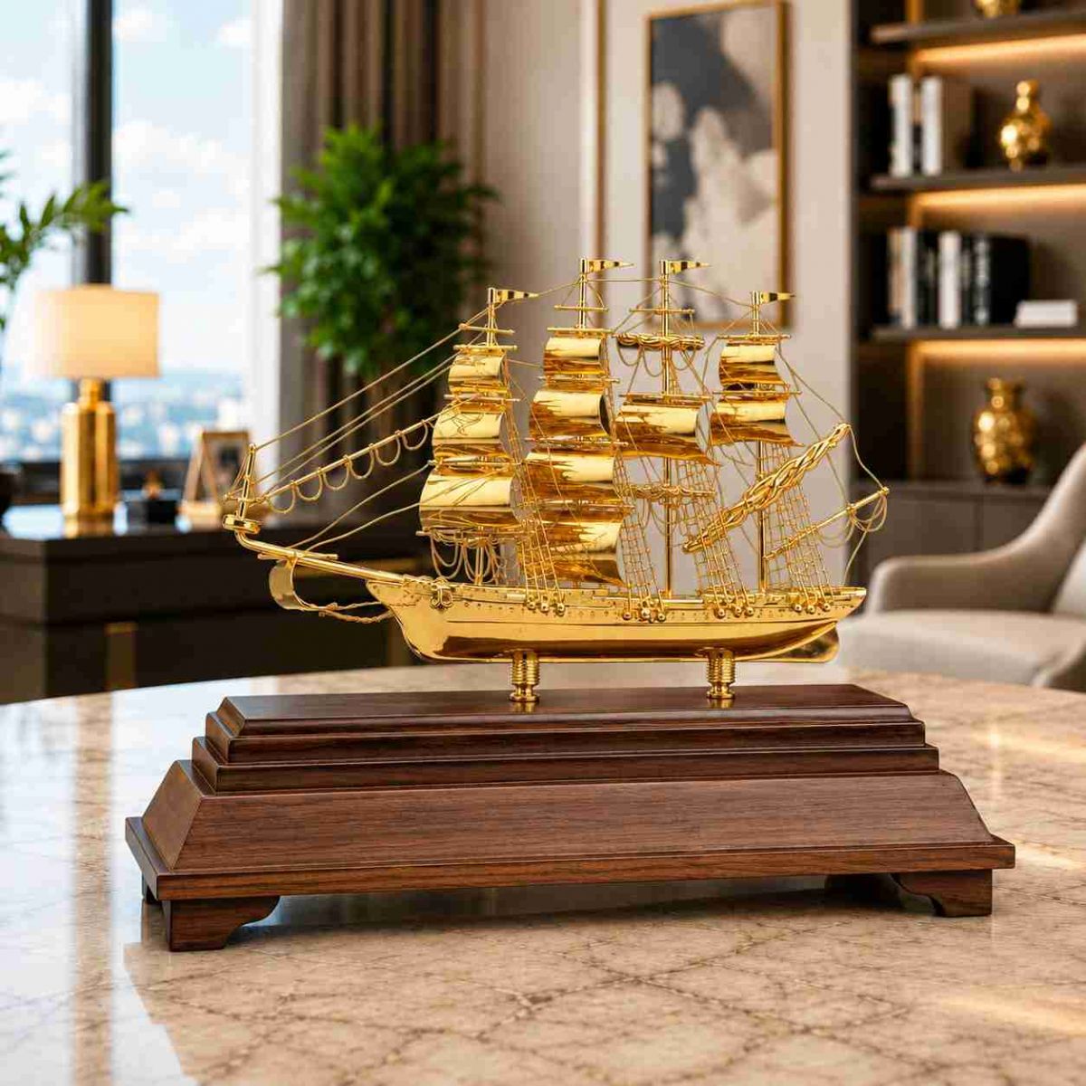thuyền buồm mạ vàng 24k