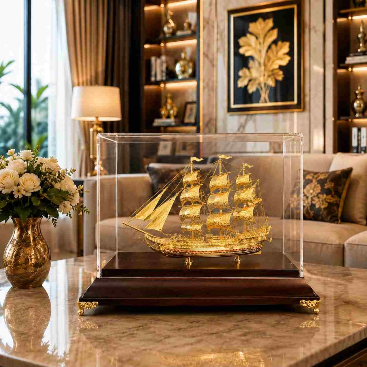 Mô hình thuyền buồm phong thủy đặt phòng khách