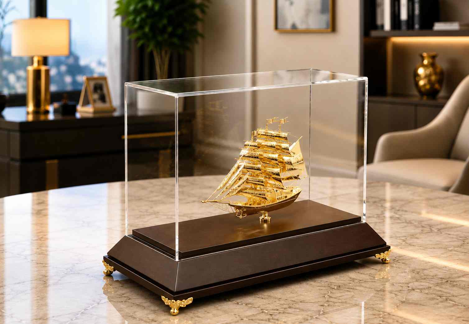 thuyền buồm mạ vàng quà tặng doanh nhân