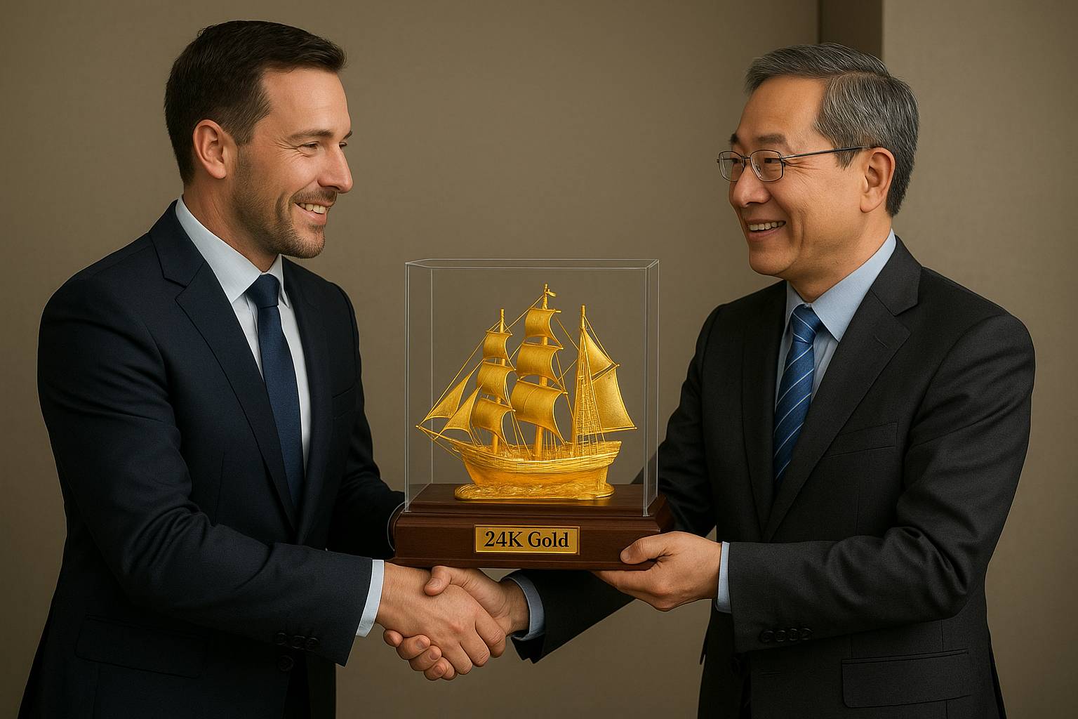 Mô hình thuyền buồm mạ vàng tặng đối tấc Mô hình thuyền buồm mạ vàng tặng đối tấc