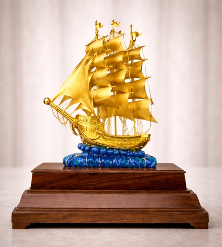 Mô hình thuyền buồm tặng sếp mạ vàng 13