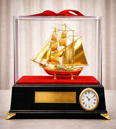 Mô hình thuyền buồm phong thuỷ mạ vàng 24k - 02