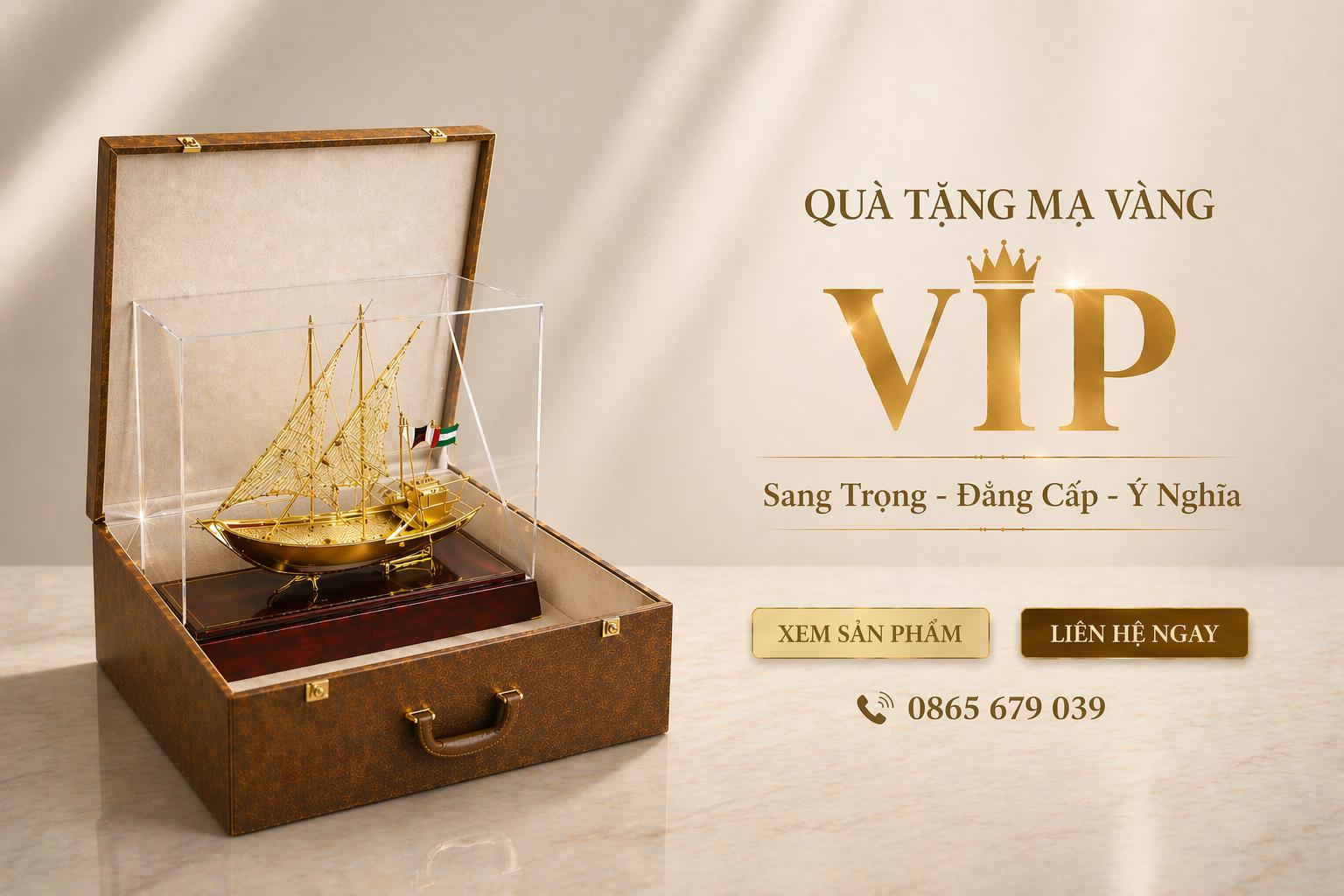 Mô hình thuyền buồm phong thuỷ  mạ vàng 24k - 01