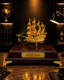 Mô hình thuyền buồm phong thuỷ mạ vàng 24k - 04 