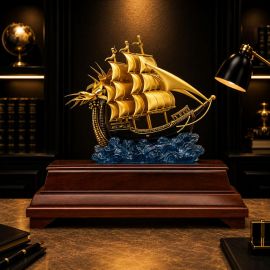 Mô hình thuyền buồm phong thuỷ mạ vàng 24k - 11