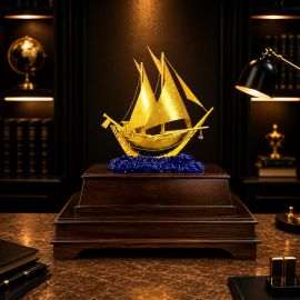 Mô hình thuyền buồm phong thuỷ mạ vàng 24k - 12