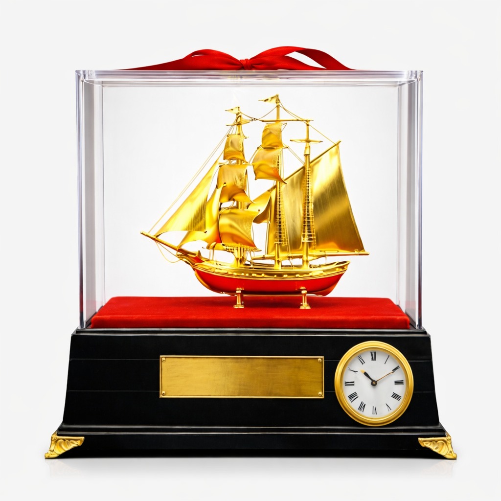 Mô hình thuyền buồm phong thuỷ mạ vàng 24k - 02