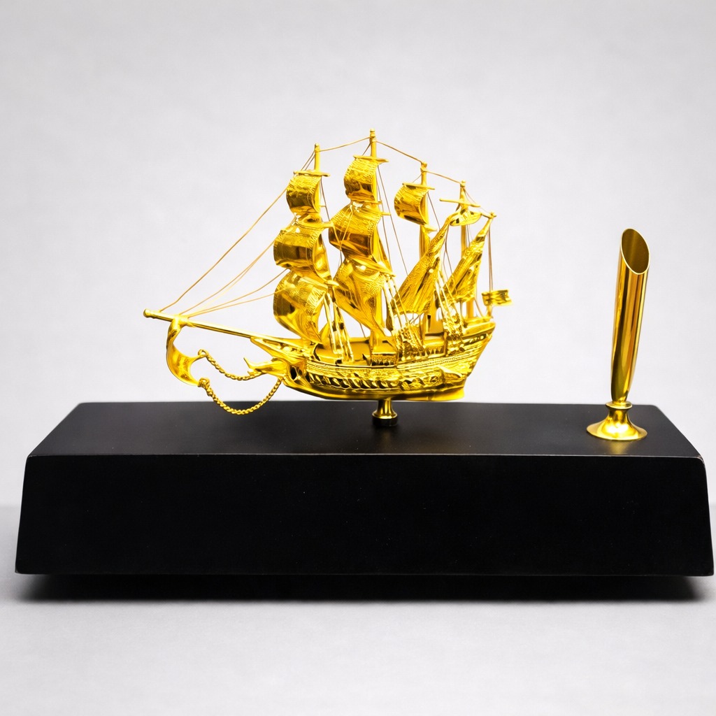 Mô hình thuyền buồm phong thuỷ dát vàng 24k - 09