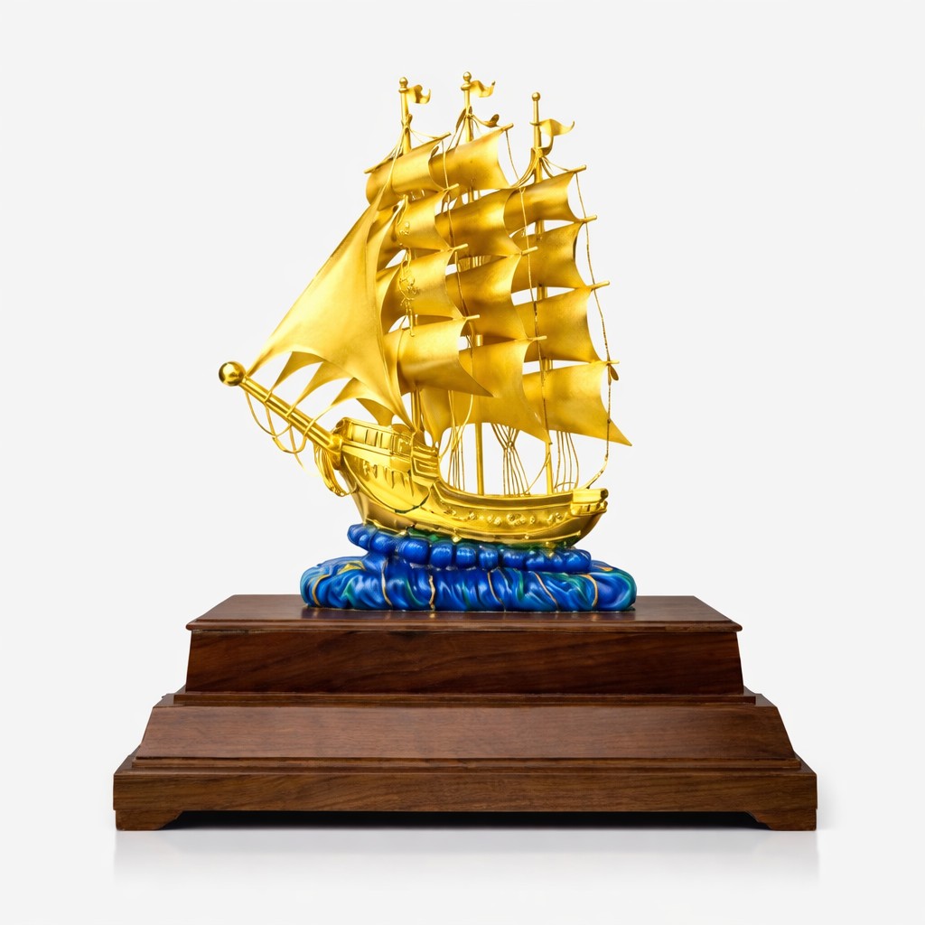 Mô hình thuyền buồm tặng sếp mạ vàng 13