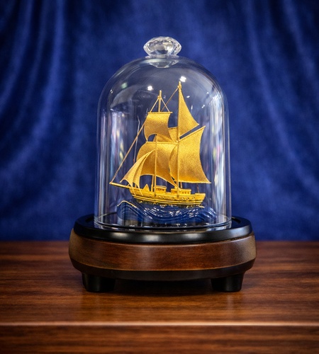 Mô hình thuyền buồm phong thuỷ mạ vàng 24k - 08