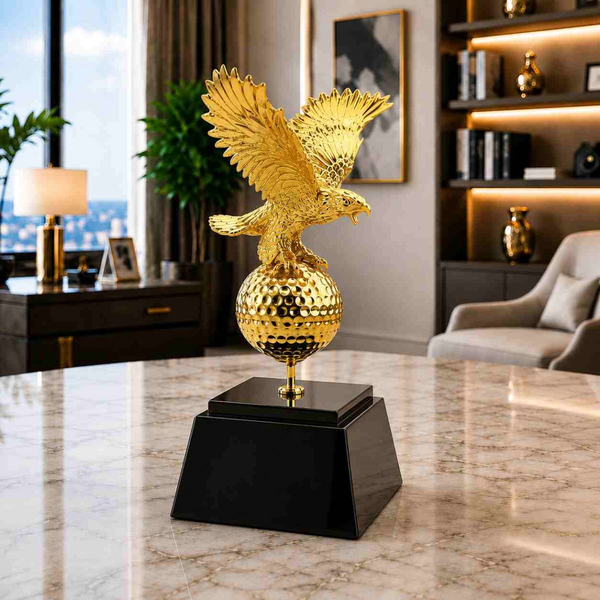 Quà tặng golf đại bàng mạ vàng cao cấp để bàn làm việc