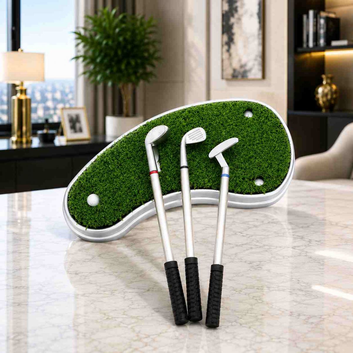 Mô hình túi golf và xe đẩy mini cao cấp – món quà trang trí bàn làm việc sang trọng, tinh tế dành cho người yêu golf.