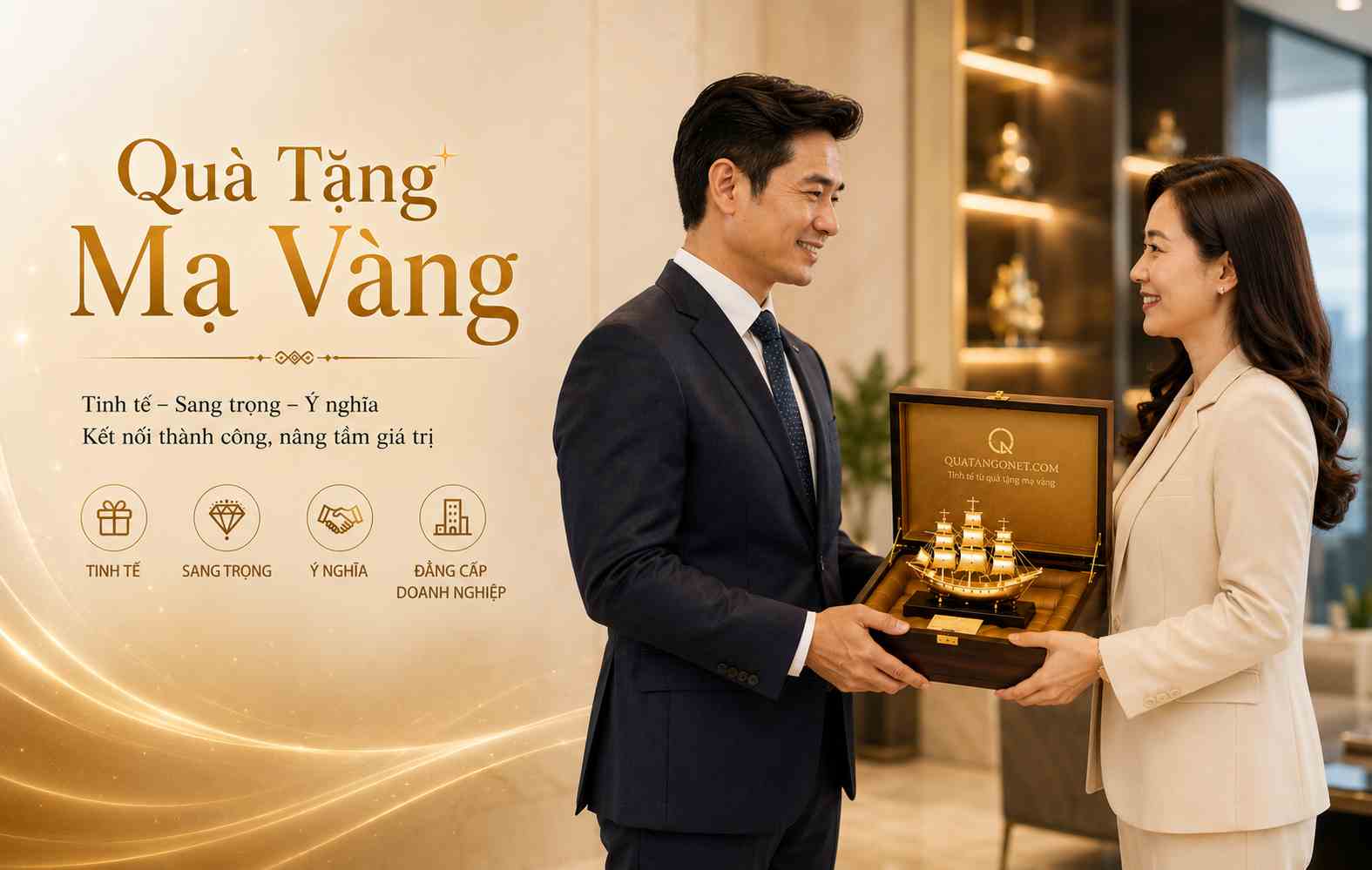 Mô hình thuyền buồm phong thuỷ  mạ vàng 24k - 01