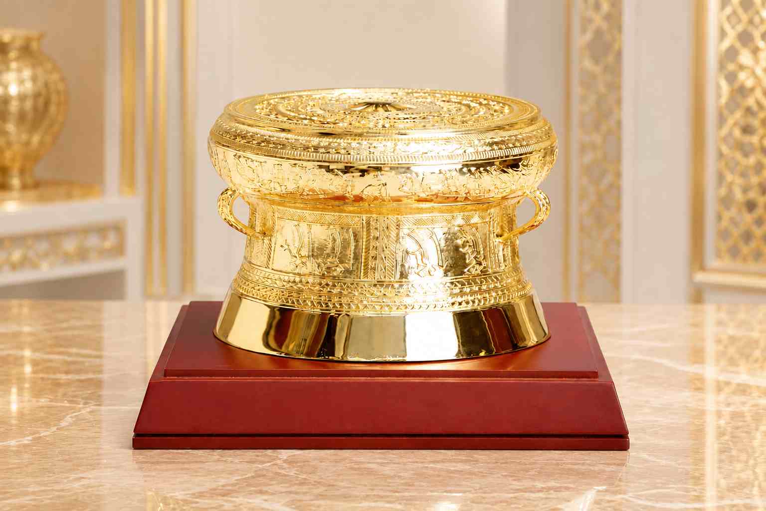 trống đồng mạ vàng sang trọng