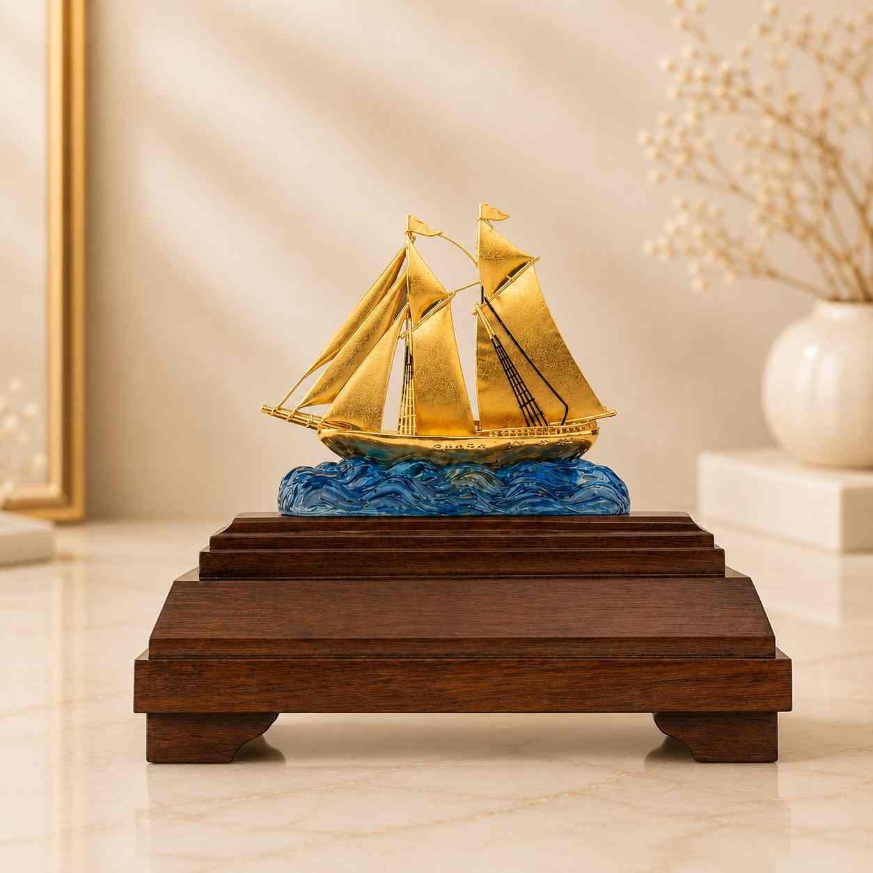 Mô hình thuyền buồm mạ vàng quà tặng đối tác
