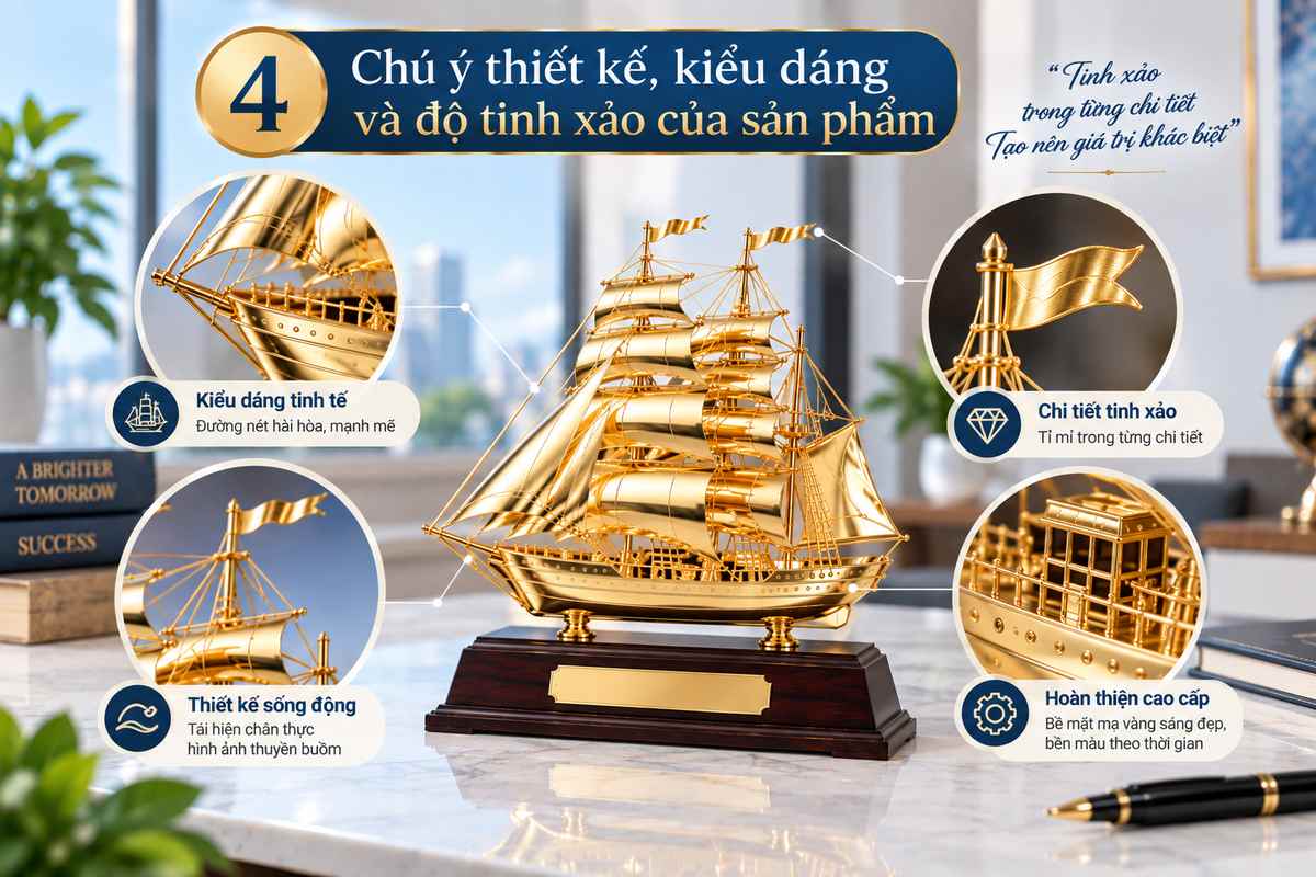 Thiết kế và độ tinh xảo của mô hình thuyền buồm mạ vàng. Thiết kế và độ tinh xảo của mô hình thuyền buồm mạ vàng.