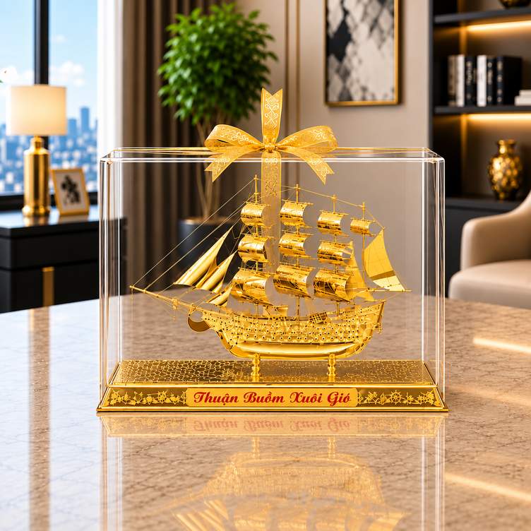 Thuyền buồm đồng mạ vàng
