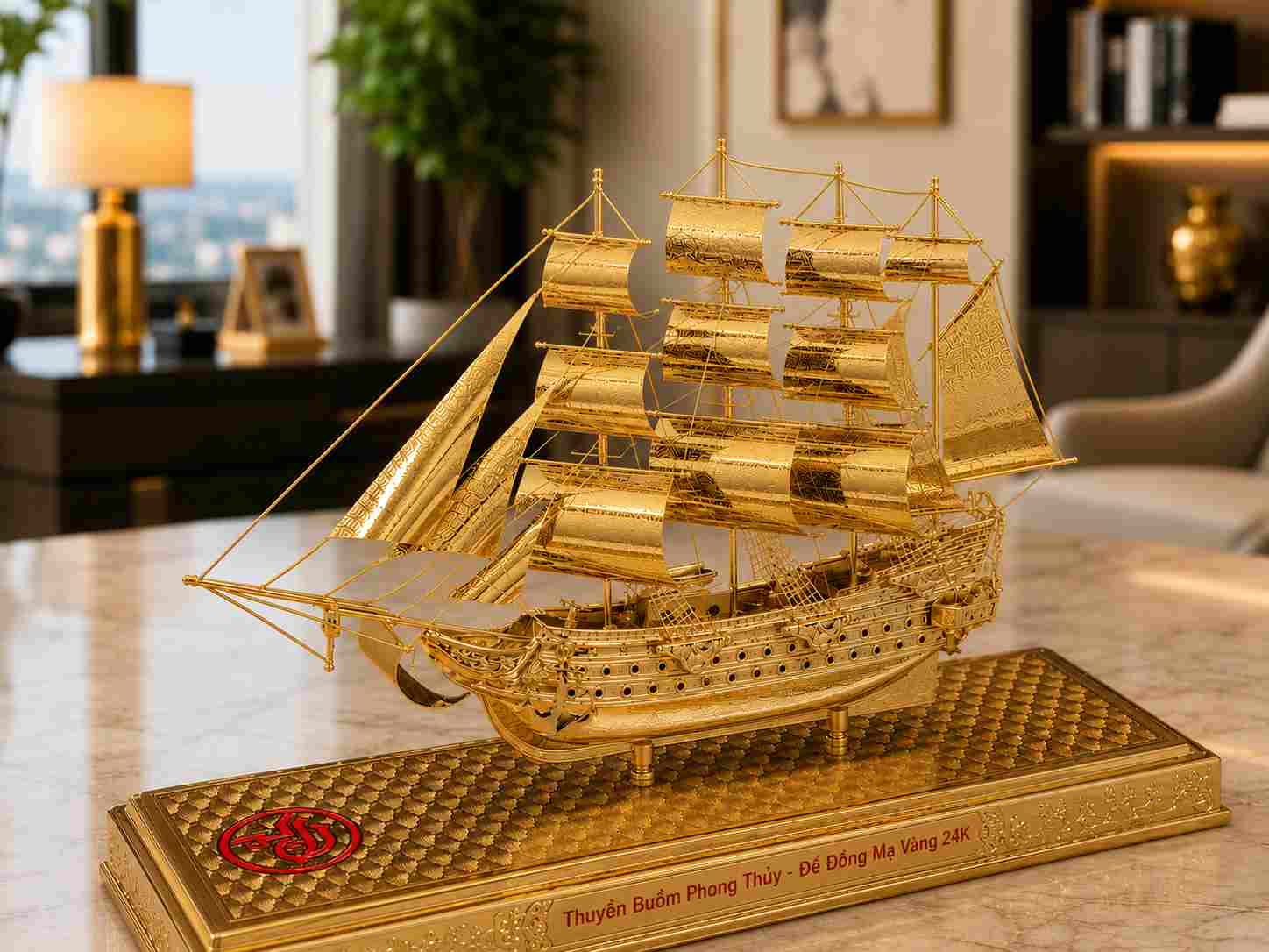 thuyền buồm đồng mạ vàng quà tặng sếp