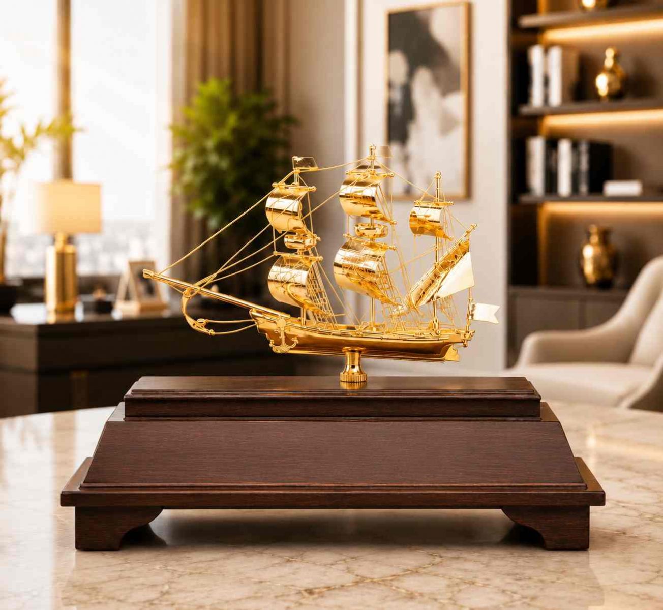 thuyền buồm phong thủy mạ vàng