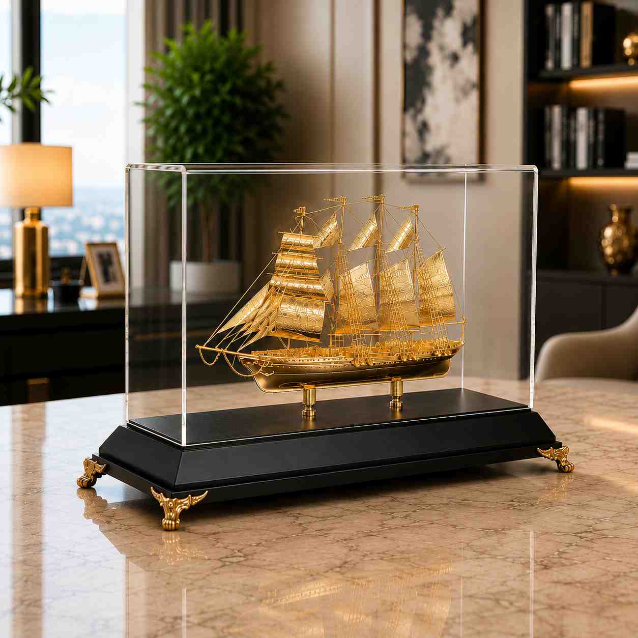 Thuyền buồm mạ vàng hút tài lộc