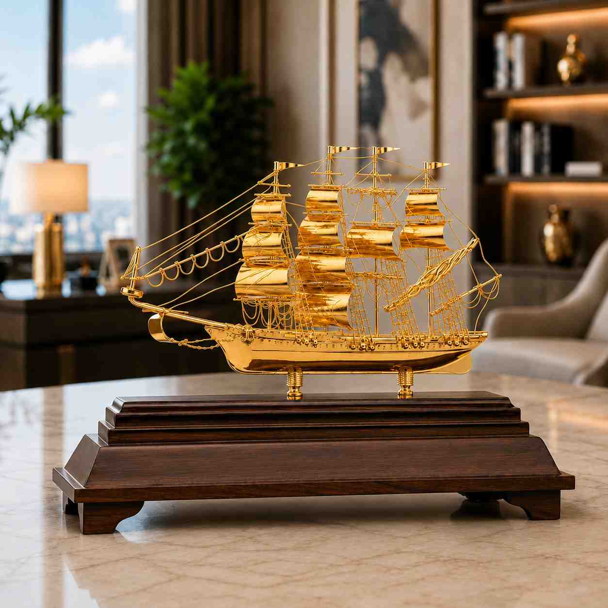 Thuyền mạ vàng 24k