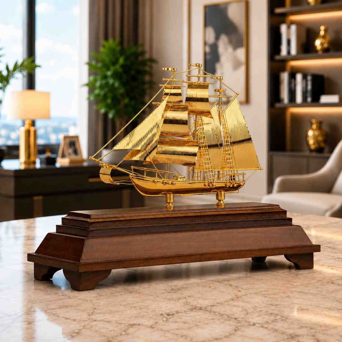 thuyền buồm mạ vàng sang trọng
