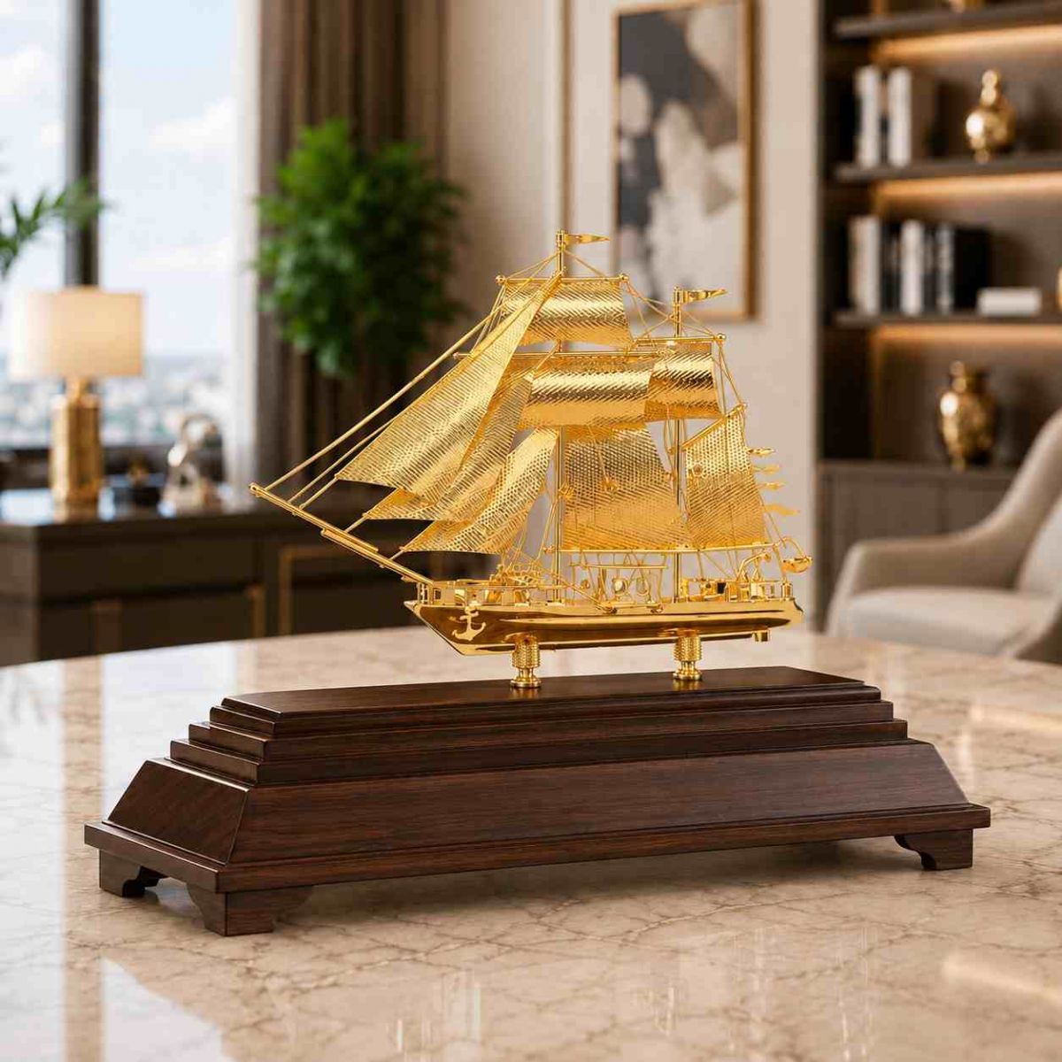 thuyền buồm mạ vàng phong thuỷ