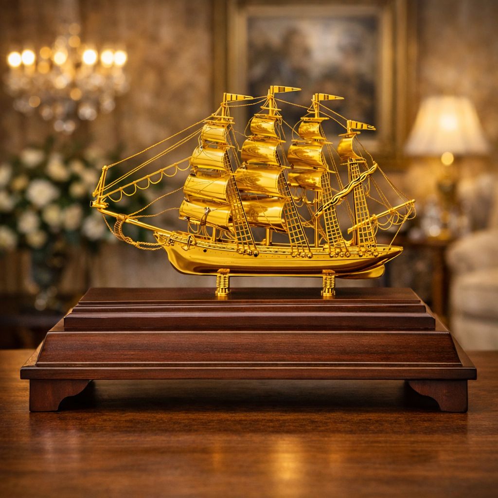 thuyền buồm phong thuỷ mạ vàng làm quà tặng đối tác
