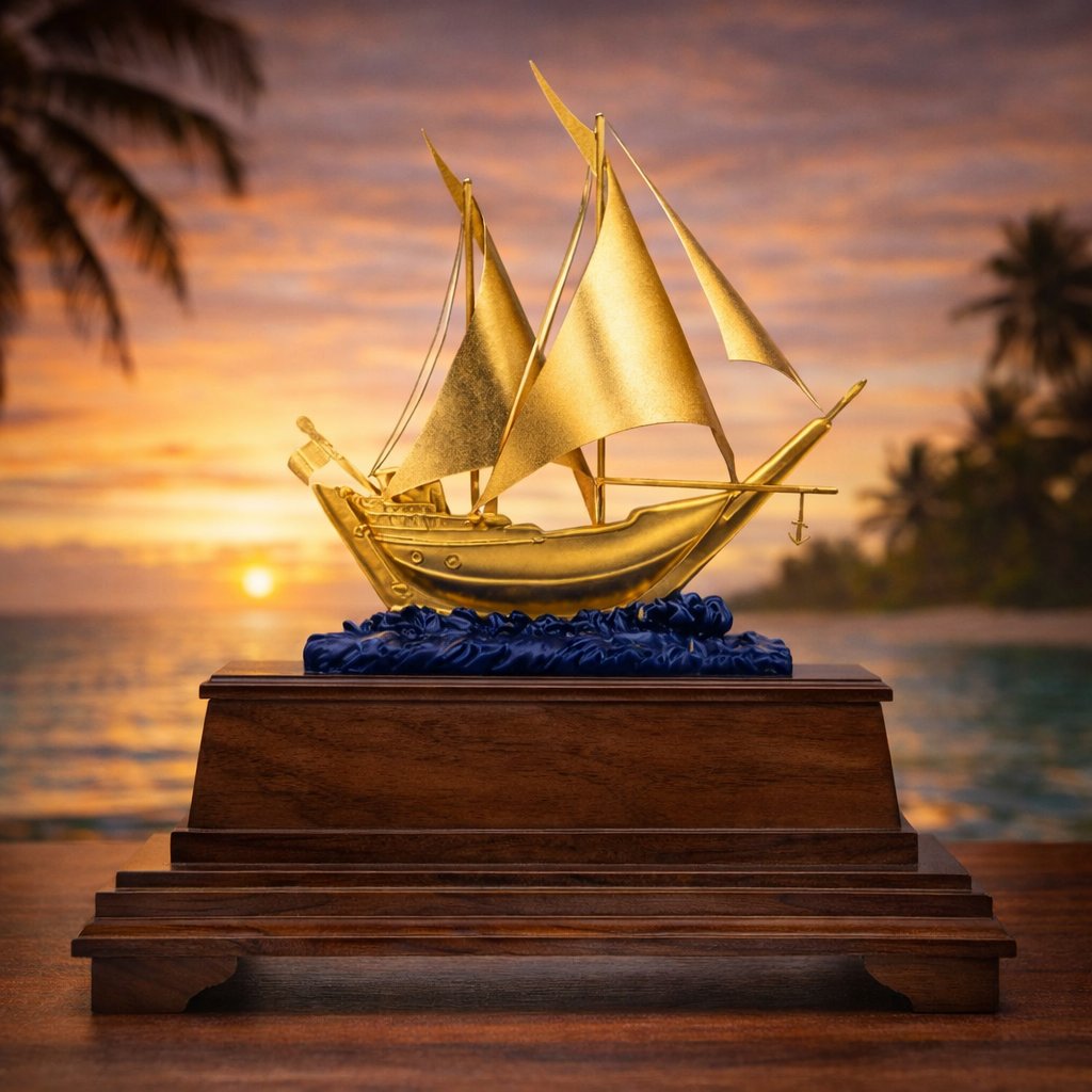 mẫu thuyền buồm mạ vàng làm quà tặng khai trương công ty