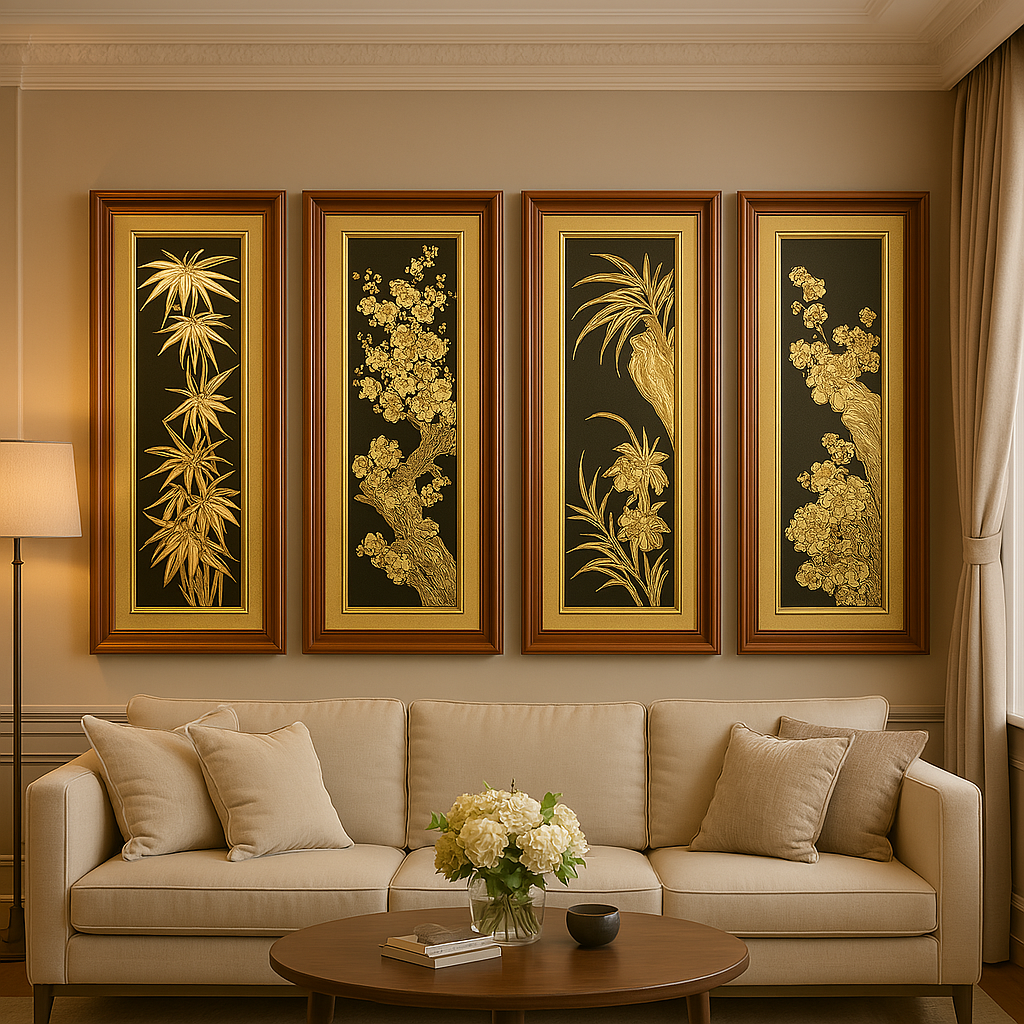 tranh tứ quý mạ vàng