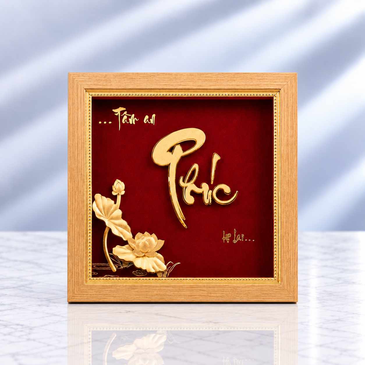 tranh hoa sen mạ vàng chữ phúc